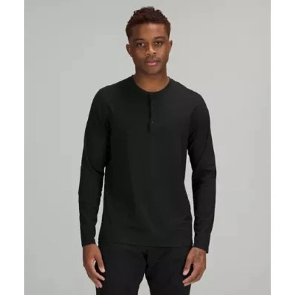 Lululemon The Fundamental Long Sleeve Henley Black Mens Shirt LM3DSJS Athletic - Picture 5 of 5